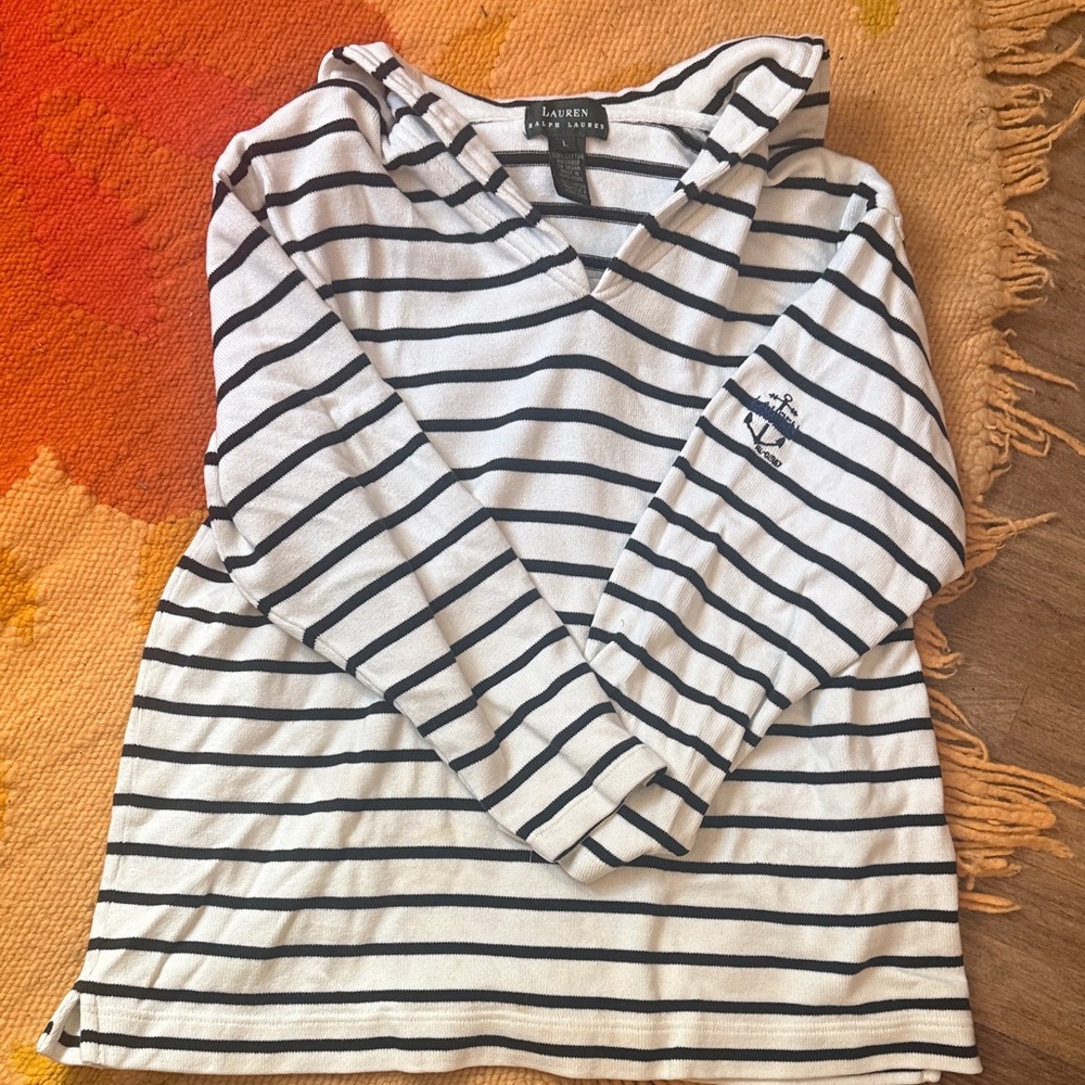 Ralph Lauren woman’s Navy and White Striped sailor shirt sweater